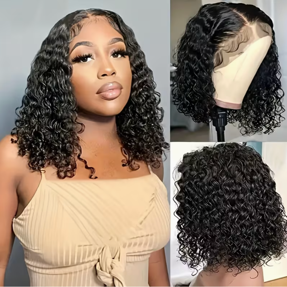 14 Inch Transparent Lace Front Wig | Brazilian Water Wave Human Hair