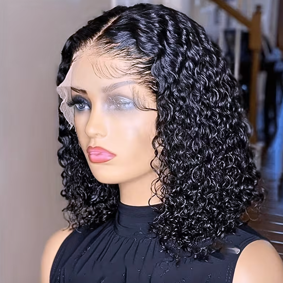 12 Inch Transparent Lace Front Wig | Brazilian Water Wave Human Hair