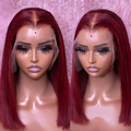 16 Inch Maroon Virgin Human Hair Full Frontal Transparent Lace Wig