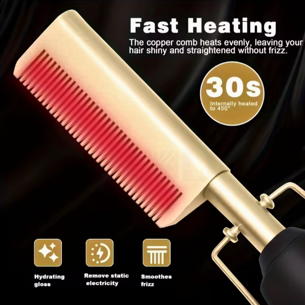Professional Hot Comb for Straightening Hair - Electric Straightening Comb & Styling Tool