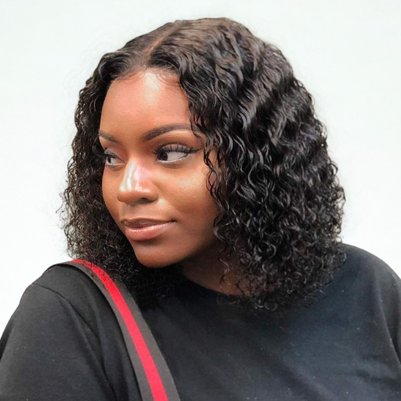 8 Inch Transparent Lace Front Wig | Brazilian Water Wave Human Hair