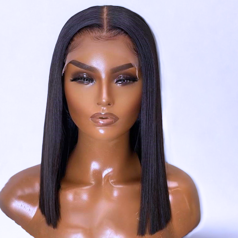 14 Inch Brazilian Human Hair Bob Wig - Sleek Straight & Shoulder-Length